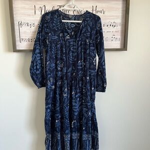 Aerie Navy Floral Long Sleeve Dress